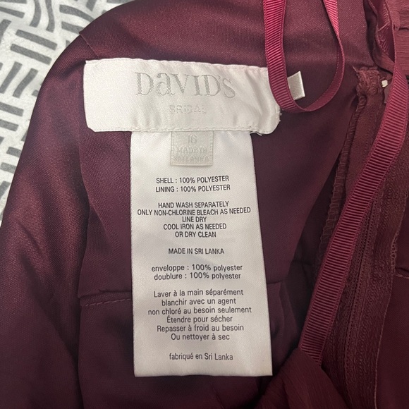 David’s bridal chiffon burgundy red bridesmaids/ formal dress size 16 - Picture 3 of 3